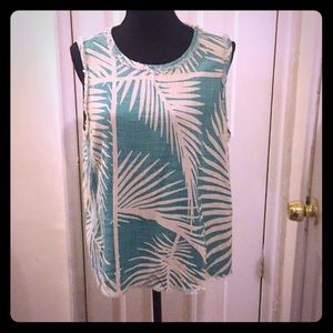 Anthropologie Mo: Vint Palm Leave Sleeveless Top